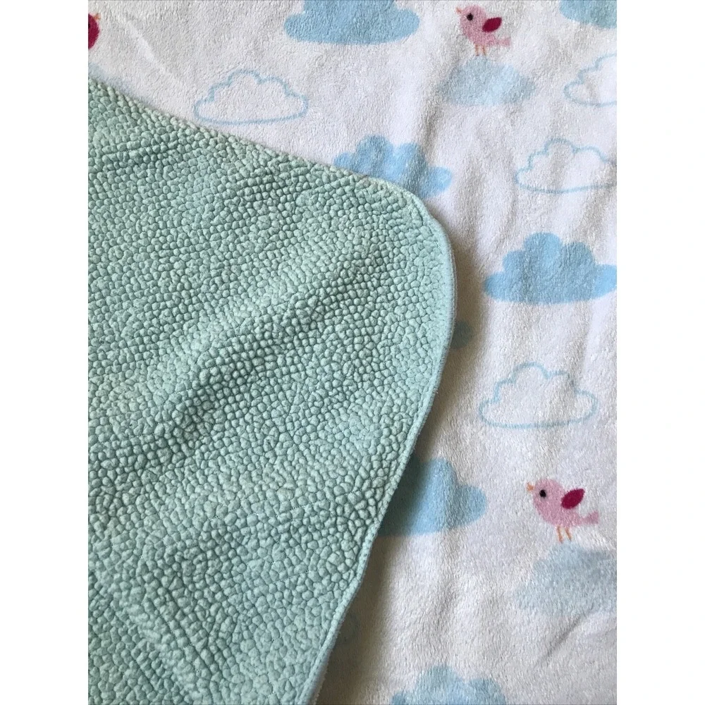 Circo‎ White Velour Blue Cloud Sherpa Baby Blanket Lovey Pink Green Birds